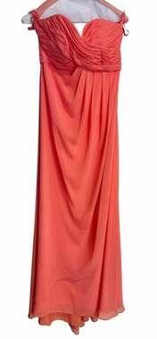 Mori Lee by Madeline Gardner Coral Strapless Ruched Chiffon Bridesmaid Dress 8